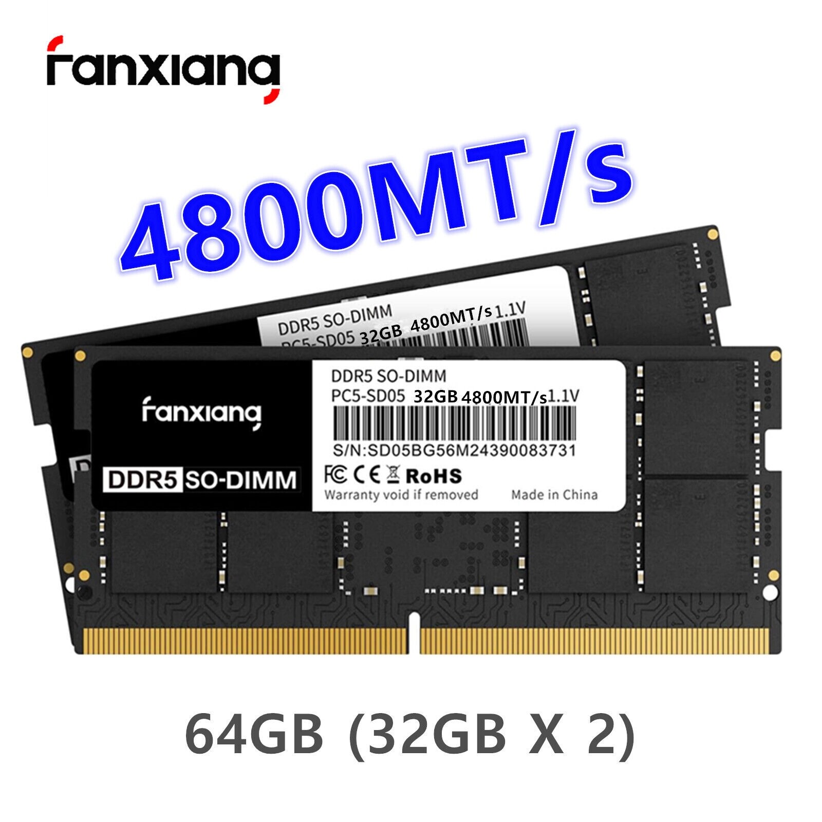 Fanxiang 64GB (2x32GB) DDR5 4800MHz 262 Pin SODIMM Memory RAM Stick for Laptop