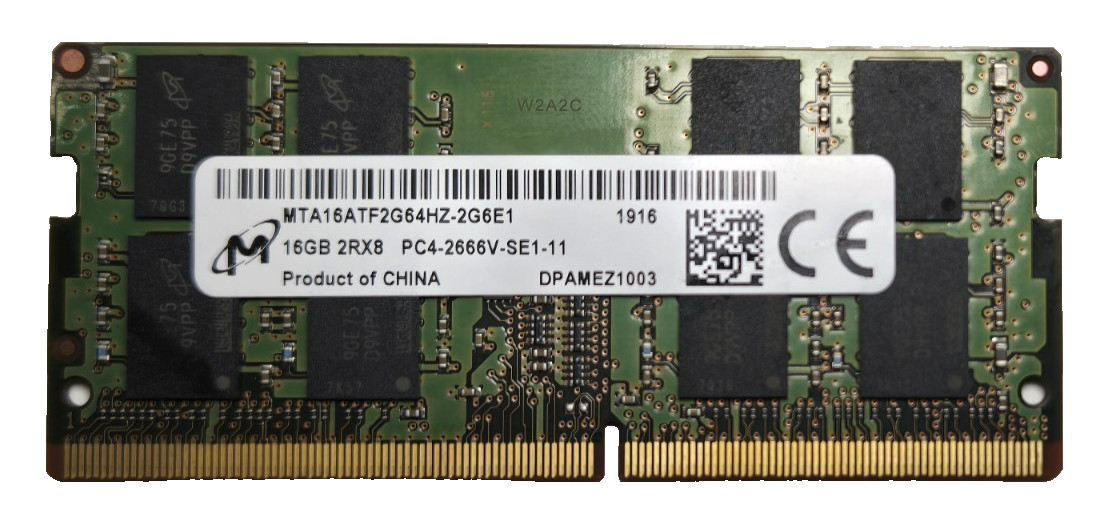 Micron 16GB DDR4 2666MHz Laptop RAM PC4-2666V 2Rx8 SODIMM MTA16ATF2G64HZ-2G6E1