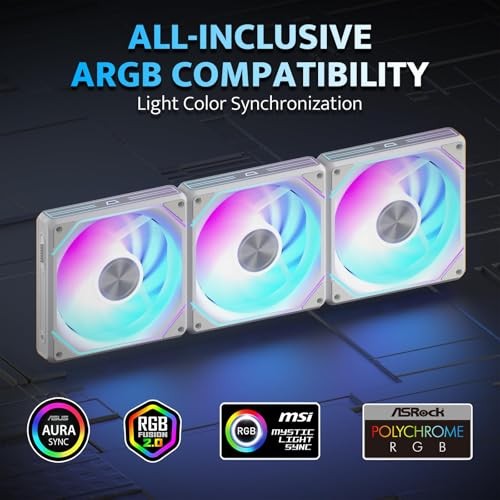 G24 120MM Magnetic ARGB PC Case Fans – 3 Pack, Tool-Free G24 Forward White