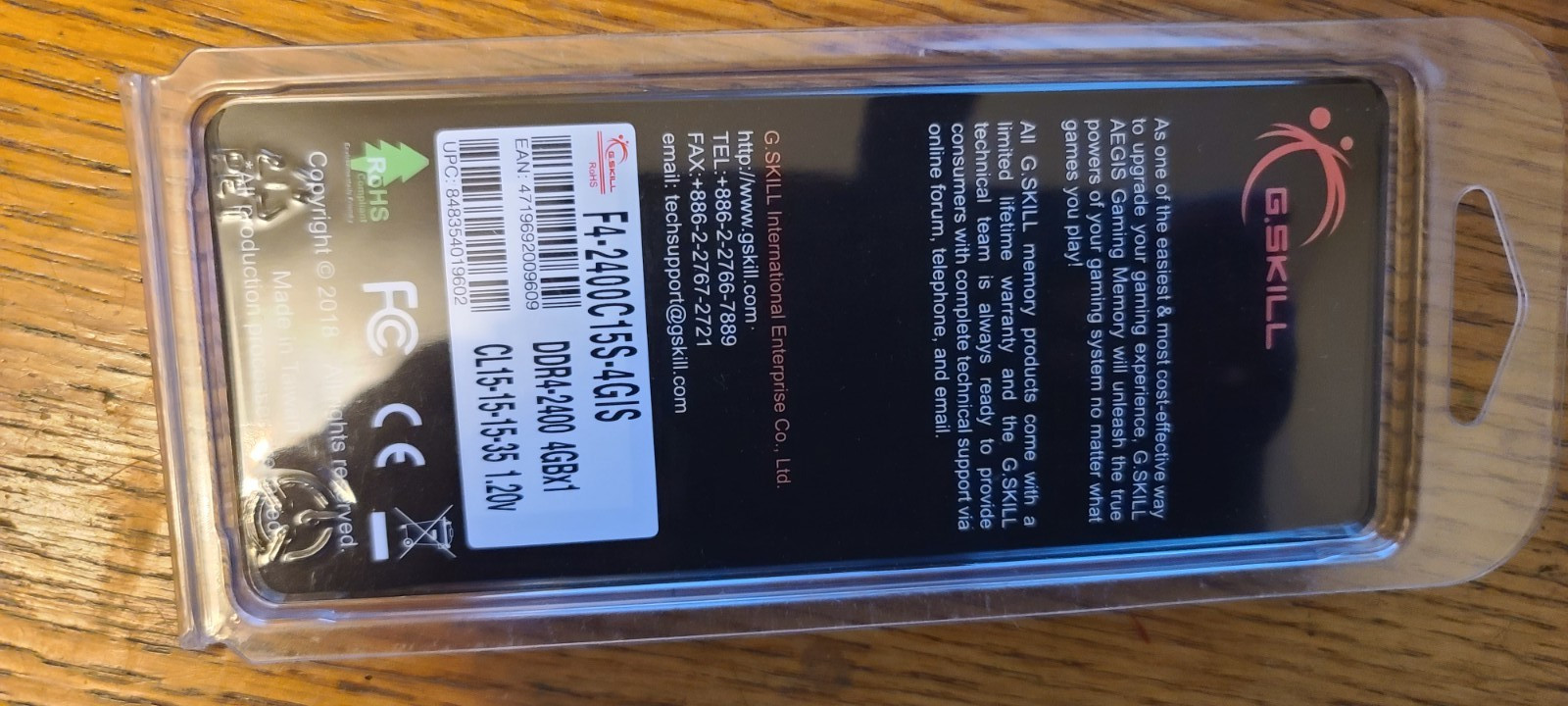 G.Skill Aegis 4 GB (1x4GB) F4-2400C15S-4GIS PC4-19200 (DDR4-2400) RAM (#30978)