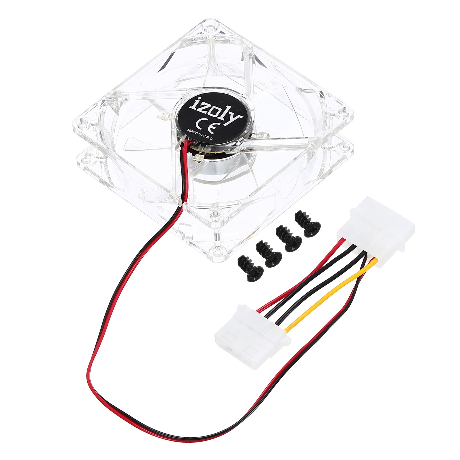 Clear Computer Case Fan 1800RPM 80mm 4 Pin White 4 LED 12V with 4 Screws