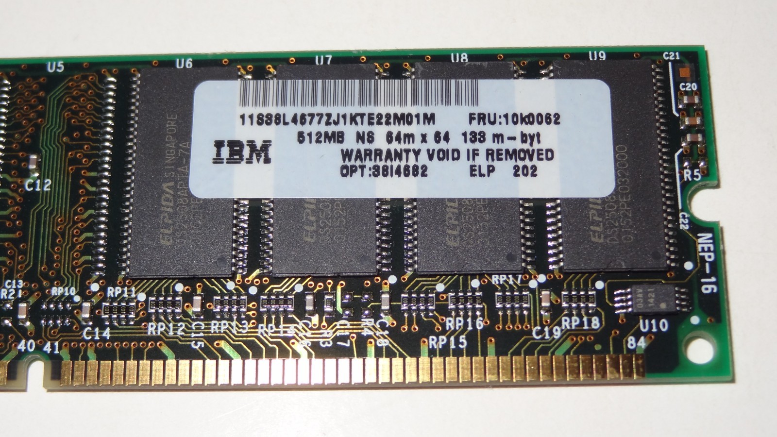 512MB SDRAM PC133 133MHz 168-PIN DIMM MEMORY FOR DESKTOPS – Elpida EBS52UC8APFA