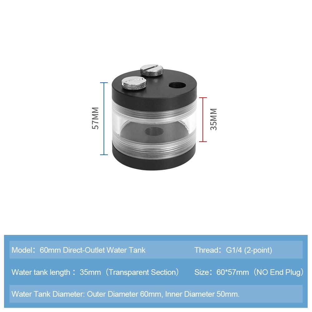 PC Water Cooling Reservoir Transparent Acrylic Cylinder Tank G1/4 Thread 60mm