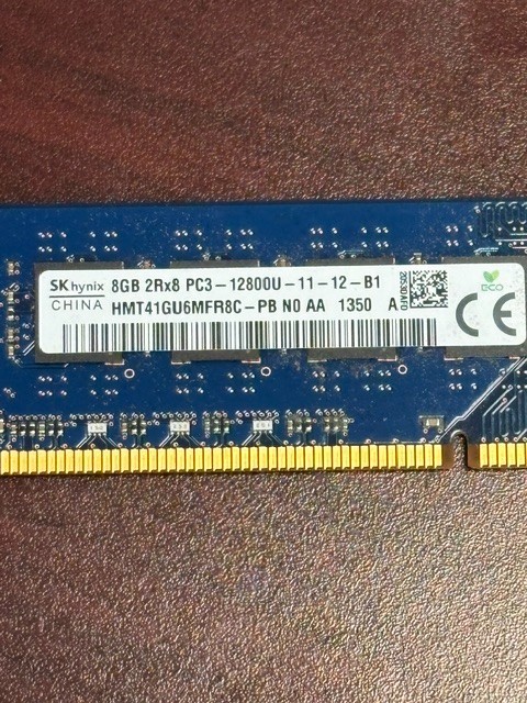 SK hynix 8GB 2Rx8 PC3 -12800U-11-12-B1 Non-ECC RAM HMT41GU6MFR8C-PB NO AA 1350