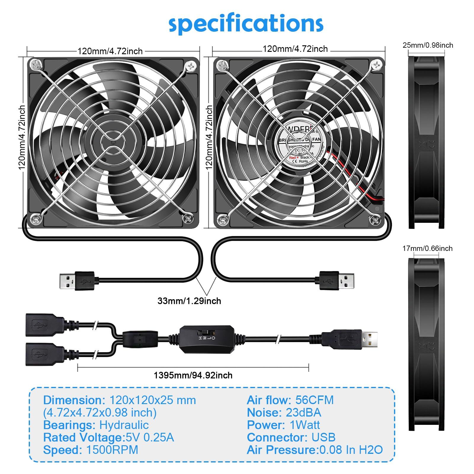 120mm Computer Case 5v Usb Powered Fan Small Silent Flat Cooler With Speed Contr