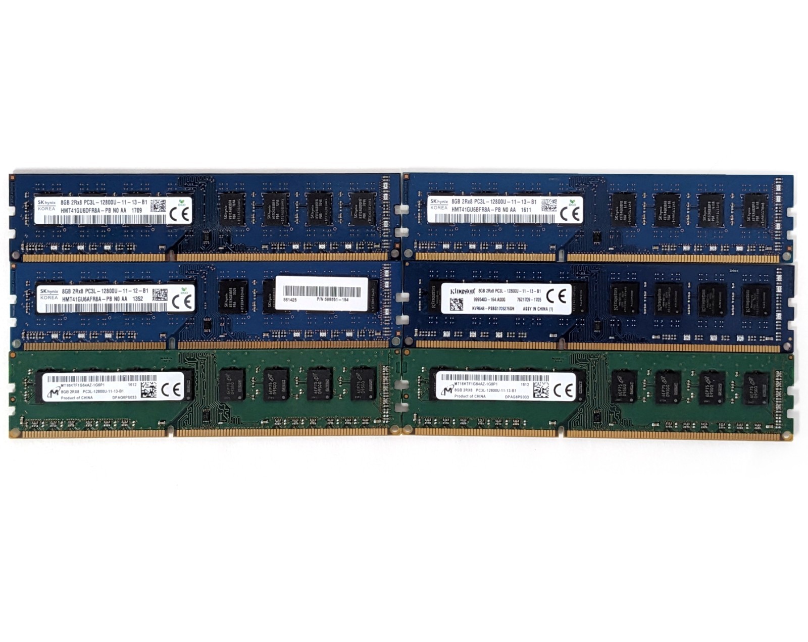 Lot of 6 8GB DDR3L PC3L-12800U Desktop DIMM RAM SK hynix Kingston Micron