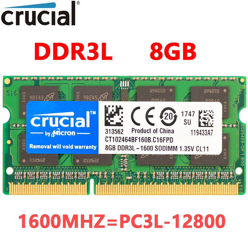 Crucial DDR3L 8GB 1600 MHz PC3L-12800 204-Pin Laptop SODIMM Memory RAM 1.35V