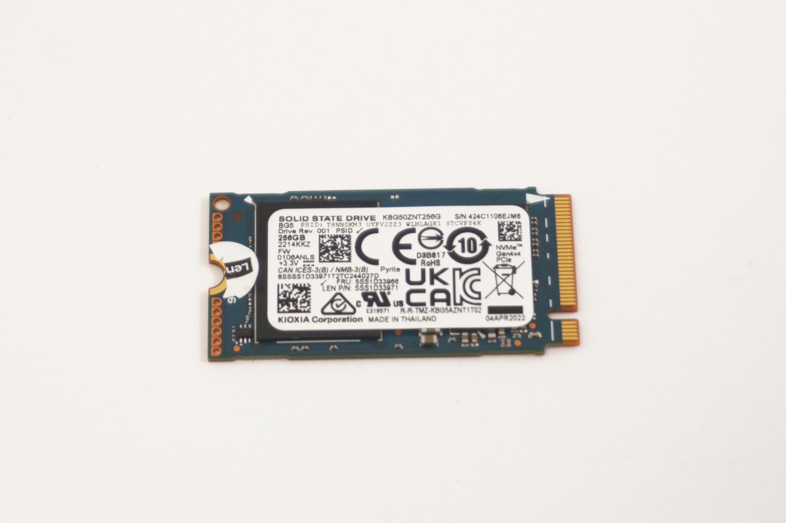 5SS1D33966 Lenovo 256GB PCIe Gen4 x 4 NVMe SSD Drive 82QG0001US Yoga 7 16IAP7