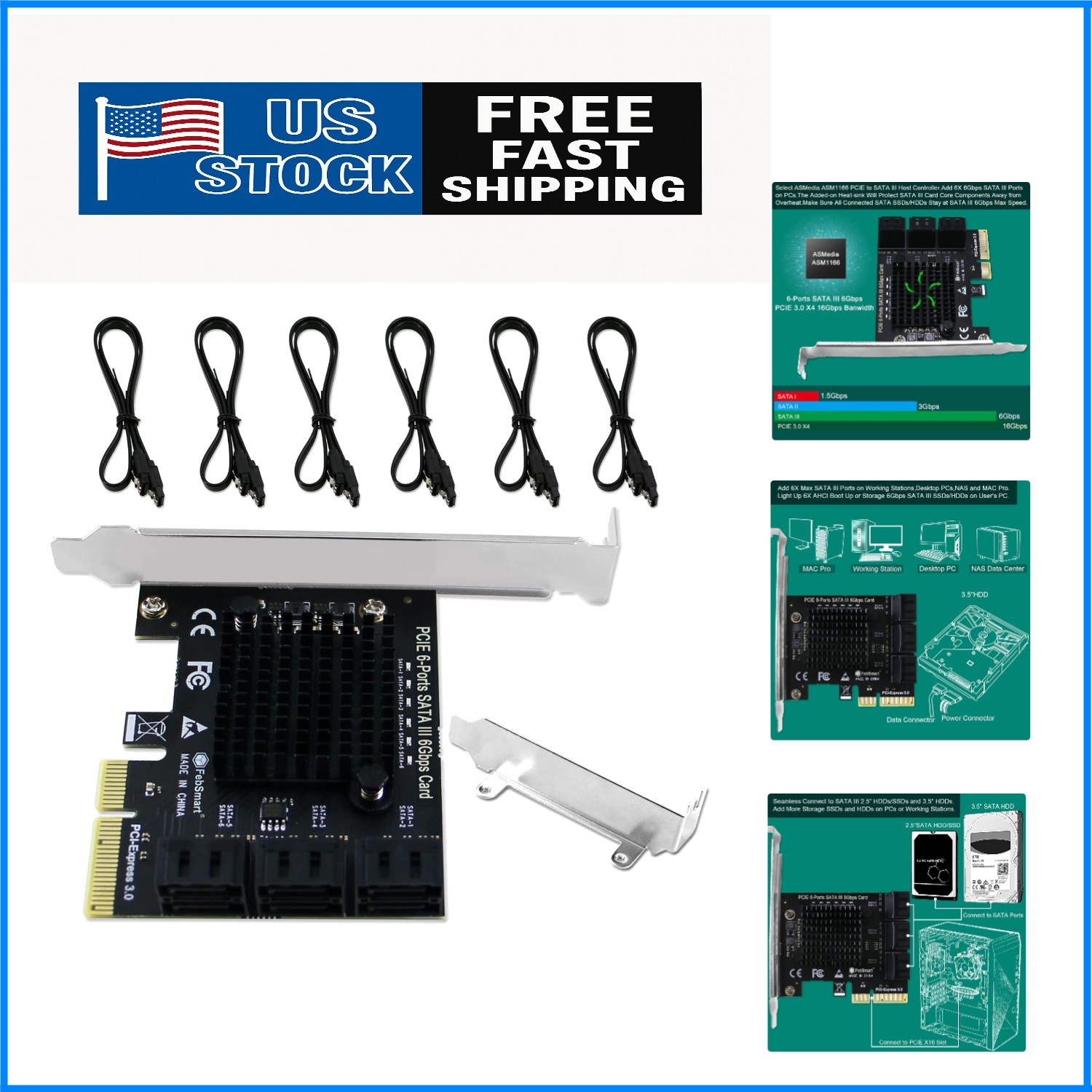 Compact 6-Port SATA III PCIe X4 Expansion Card for Windows & Mac Compatibility
