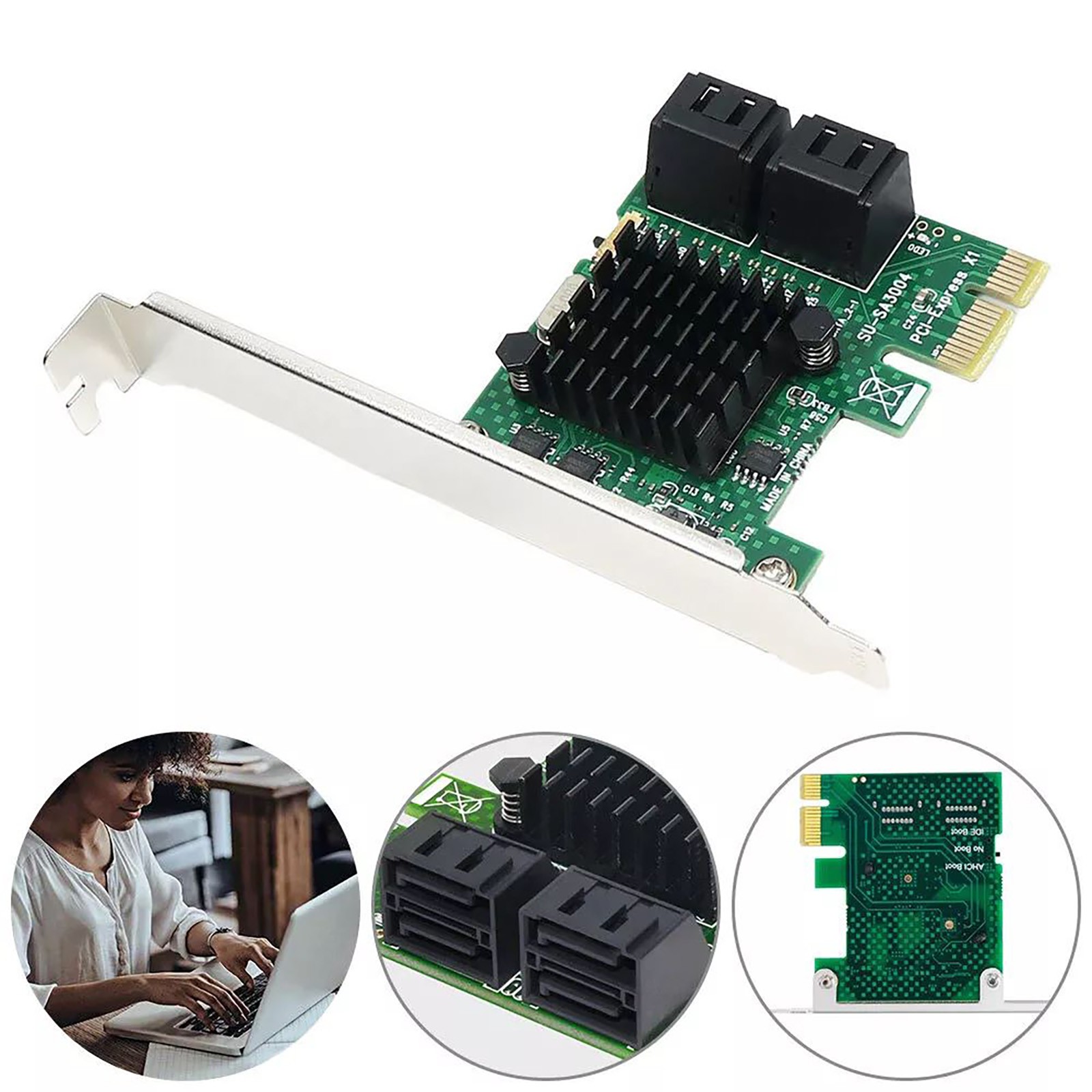 1x PCI Express SATA3.0 4 Port Extender PCI-E X1/X4/X8/X16 6Gbps Converter Card