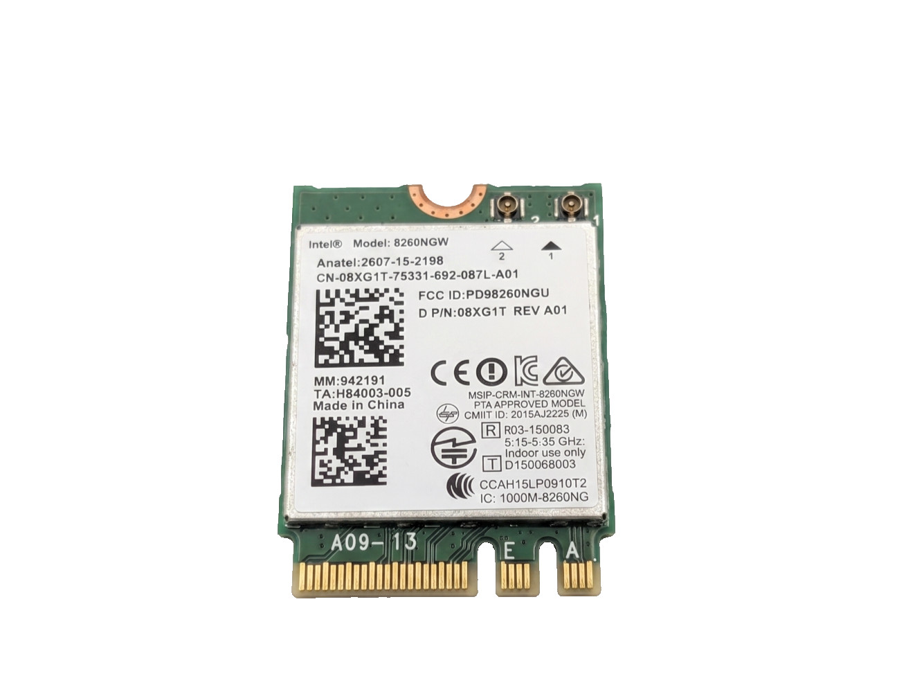 Intel Dual Band Wireless-AC 8260NGW M.2 WiFi Bluetooth Card Dell 08XG1T 8XG1T