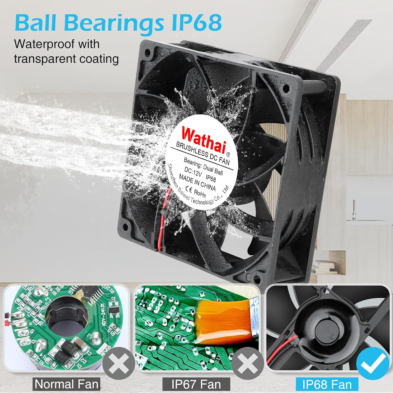 120Mm X 38Mm 12V DC IP68 Waterproof Exhaust Fan, Dual Ball Bearing, 116 CFM, 300