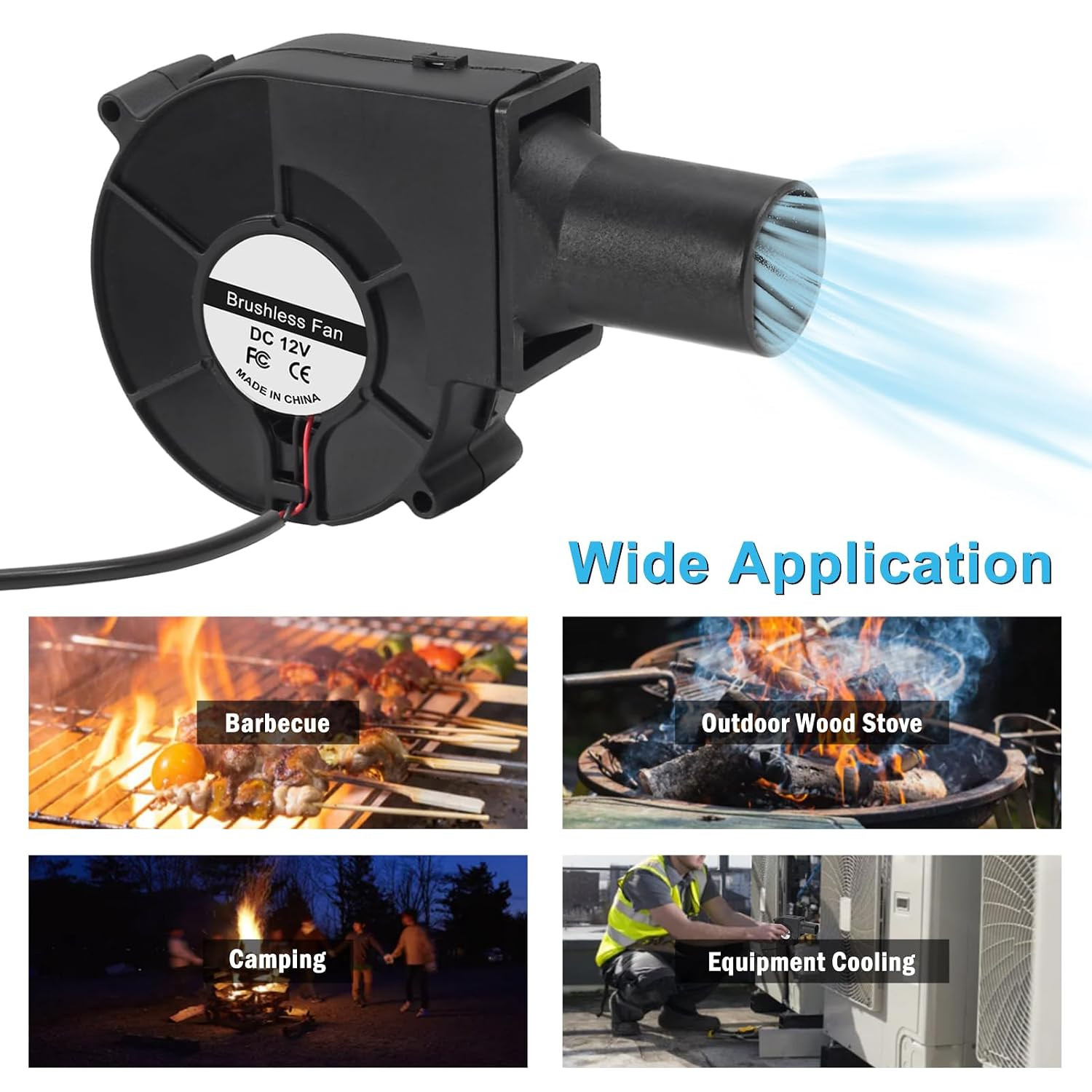 97Mm X 33Mm 9733 12V Dual Ball BBQ Blower Fan Air with 110V – 240V AC