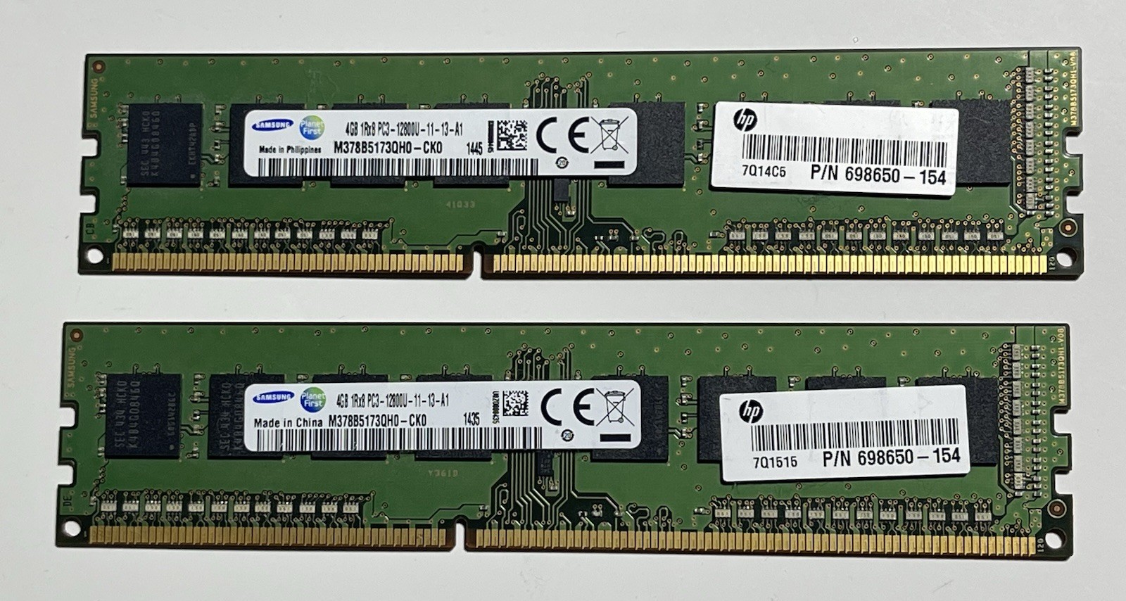 Lot Of 2 Samsung 4GB 1Rx8 PC3-12800U-11-13-A1 DDR3 Memory M378B5173QH0-CK0