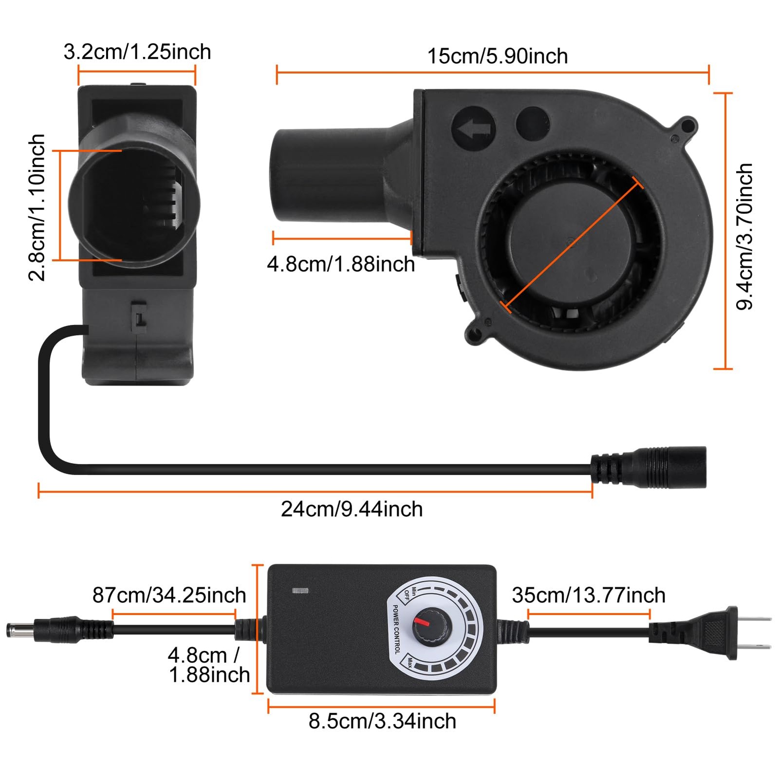 97mm x 33mm BBQ Fan 12V Blower with 110V/120V Variable Speed 9733, fan