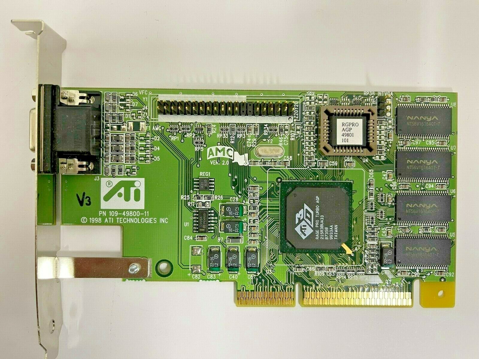 RARE VINTAGE ATI 3D RAGE PRO TURBO AGP 8 MEG VGA CARD 109-49800-11 MXB24