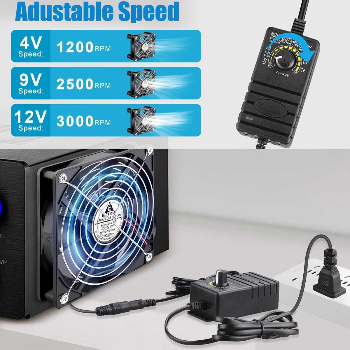 120mm Waterproof Fan with Speed Controller, IP67 12V Computer Fan with AC Plu…