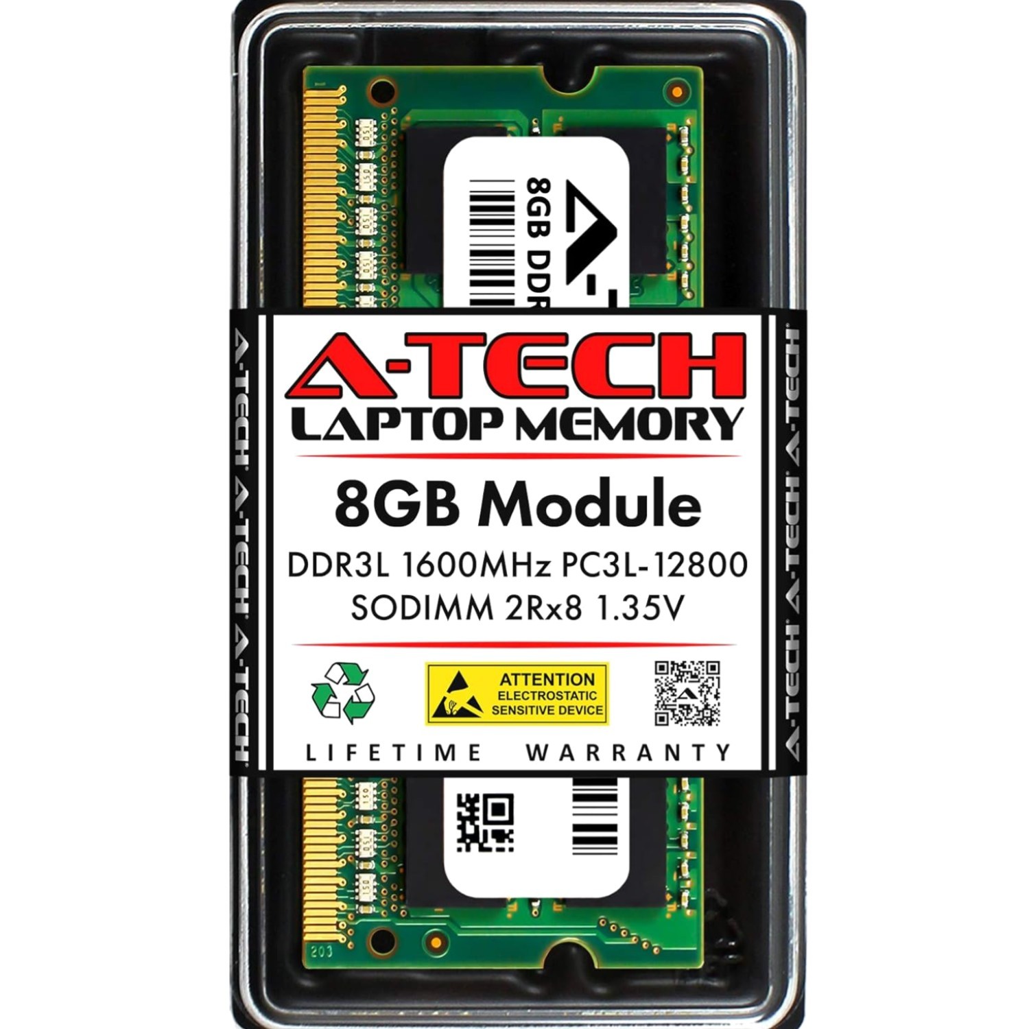 8GB / 1600MHz PC3L-12800 PC3-12800 CL11 SODIMM 2Rx8 1.35V 204-Pin Non-ECC SO-…