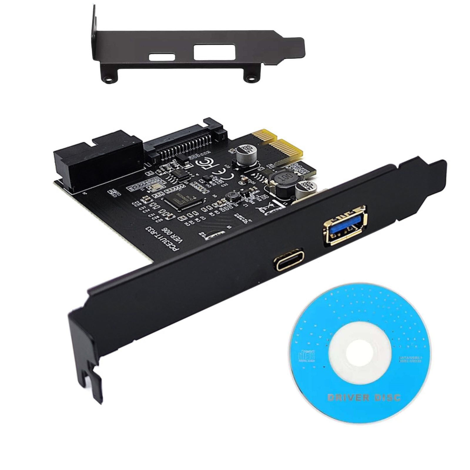 PCI-E 1X to USB3.2 Gen1 5Gbps 2 Port Type C Type A Expansion Card W/ 19PIN Slot