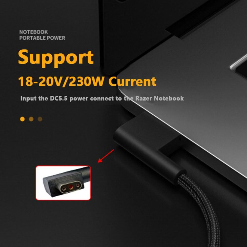 DC 18-20V/230W Slim Square To 3 Pin Power Adapter Cable For Razer Blade Pro 17