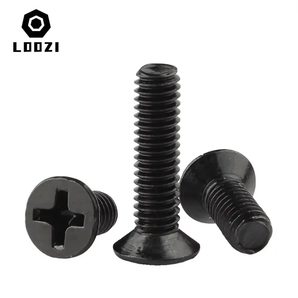 10/20/50PCS Black Carbon Steel Phillips Flat Countersunk Screws M1.2-M5 Bolt Set