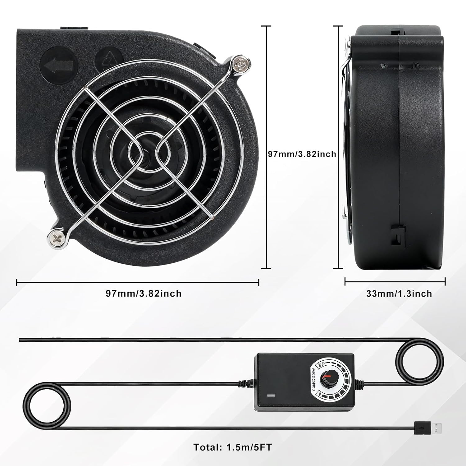 KUNRISE BBQ 97Mm × 33Mm Blower Fan, High Airflow 110V 120V Variable Speed Centri