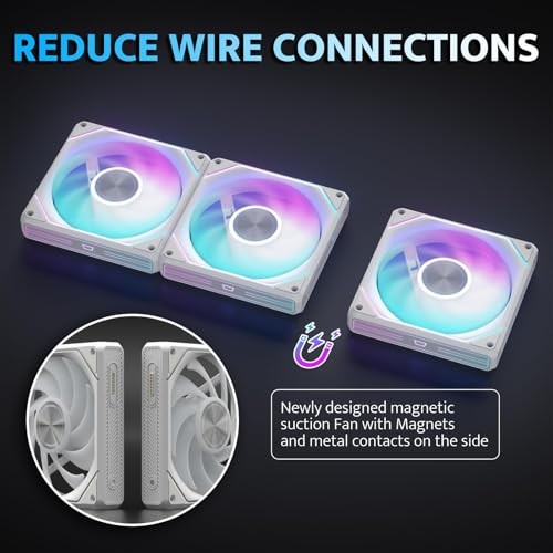 G24 120MM Magnetic ARGB PC Case Fans – 3 Pack, Tool-Free G24 Forward White