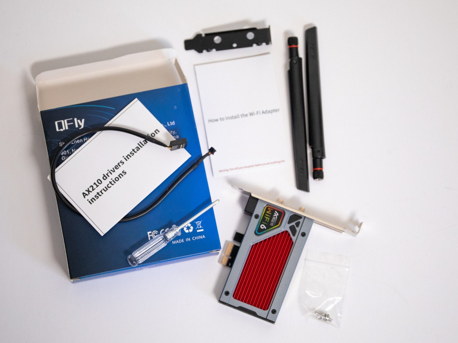 QFly PCIe WiFi 6E Card, AX210 Network Card Adapter for PC Gaming, Bluetooth 5.3