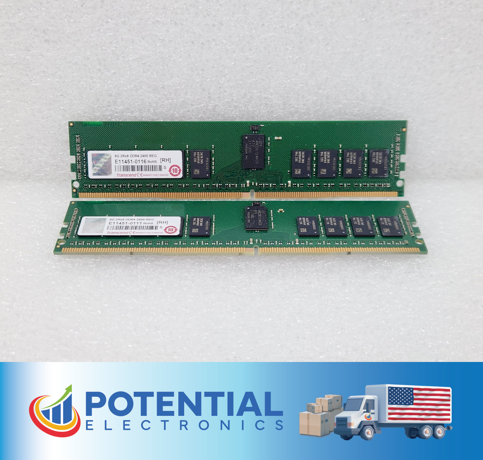Lot of 2 – Transcend – 16GB (2x8GB) 2RX8 DDR4-2400 Server Memory