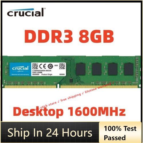 CRUCIAL DDR3 8GB 1600 MHz PC3-12800 Desktop Non ECC 240Pin DIMM Memory RAM 8GB