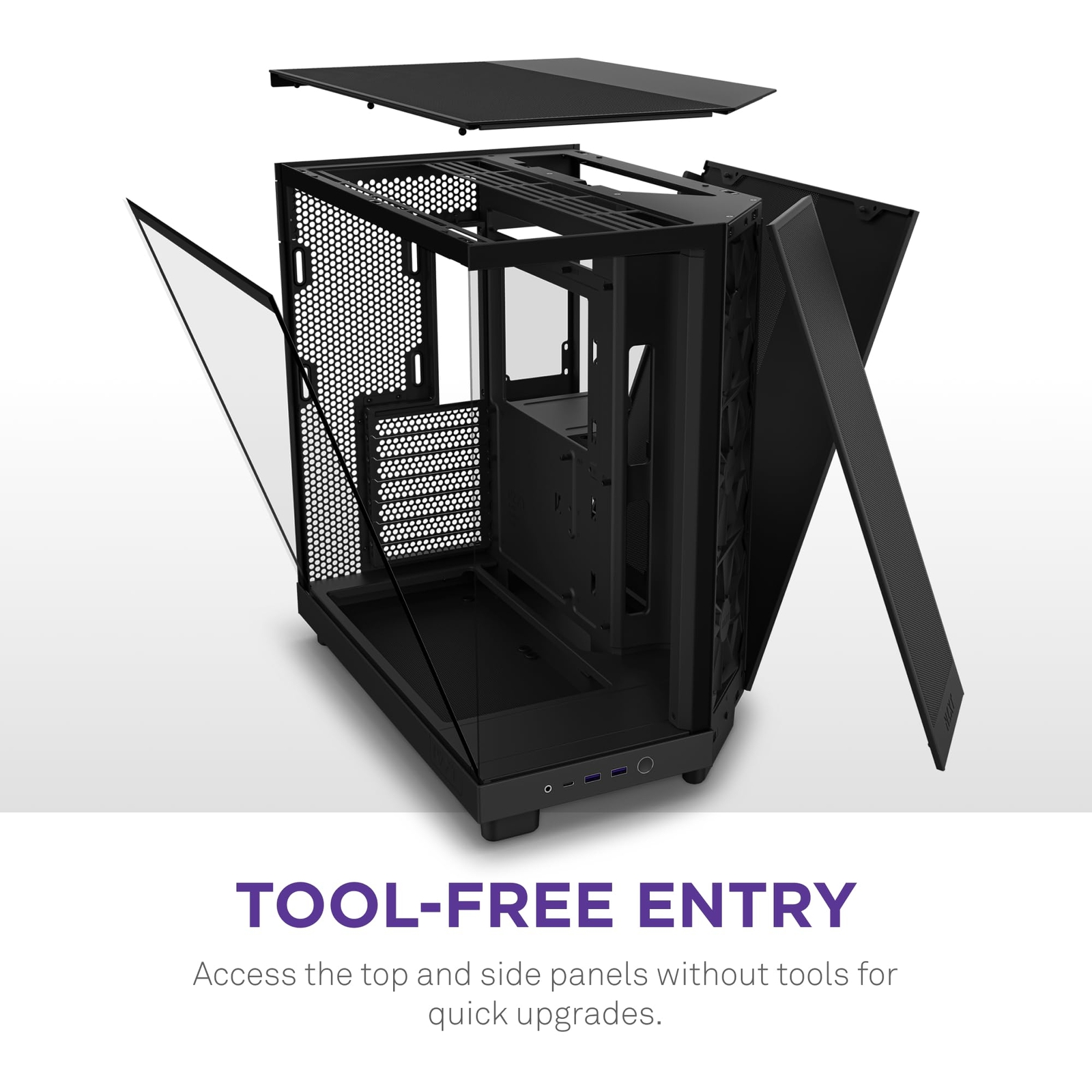 H6 Flow Black Computer Chassis Compact Design Glass Panels 3 Fans Cooling System