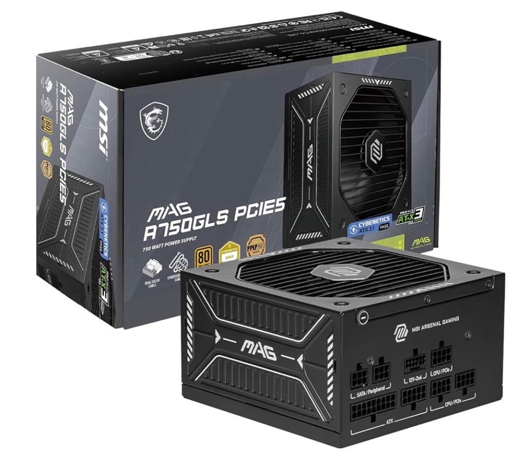 MSI MAG A750GL PCIE 5 750W Cybenetics ATX 3.1 Full Modular 80+ Gold Power Supply
