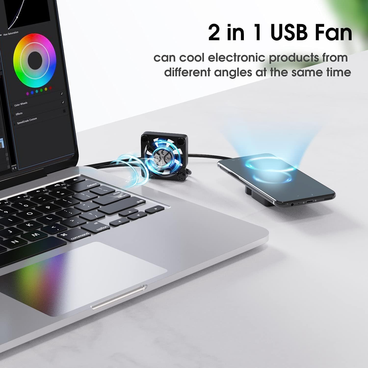 ELUTENG Dual 40mm USB Fan with 3 Speeds Adjustable 5V PC Max 5500RPM
