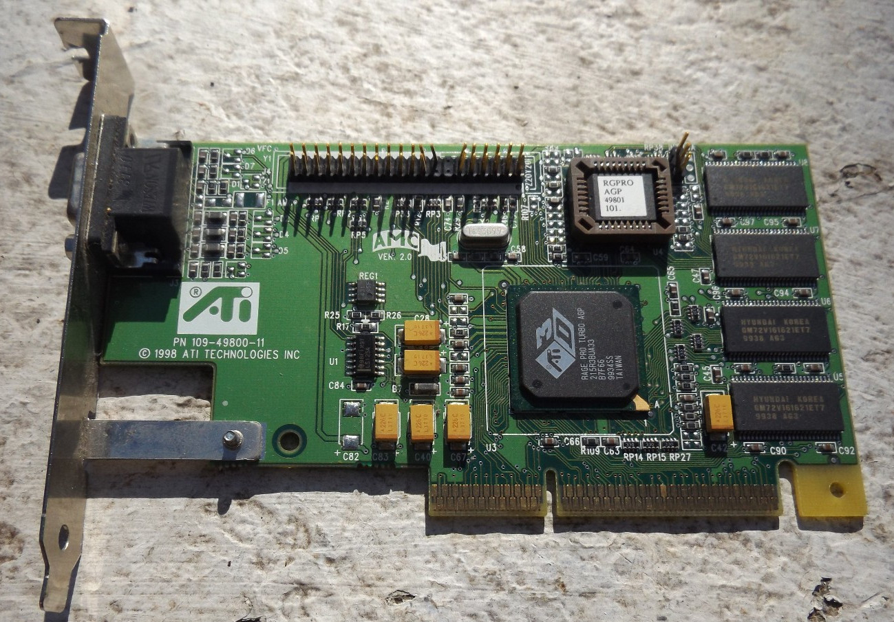 ATI Rage Pro Turbo AGP Graphics Card 1998 PN: 109-49800-11 Chipset 215R3BUA33