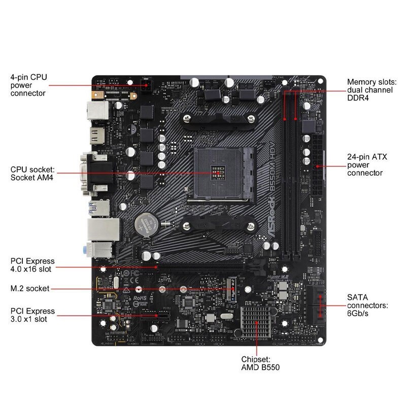 For ASRock B550M-HDV Socket AM4 B550 Desktop PCI-E 4.0 M.2 Motherboard