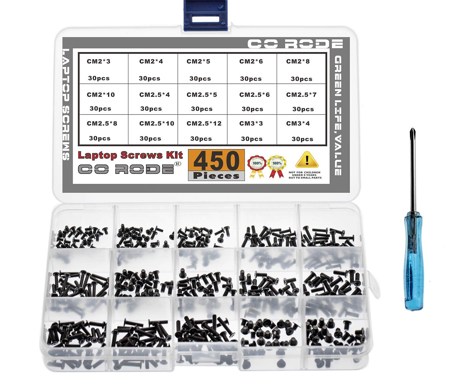CO-RODE 450pcs M2 M2.5 M3 Laptop Computer Screws Kit Set for SSD IBM HP, 15-Size