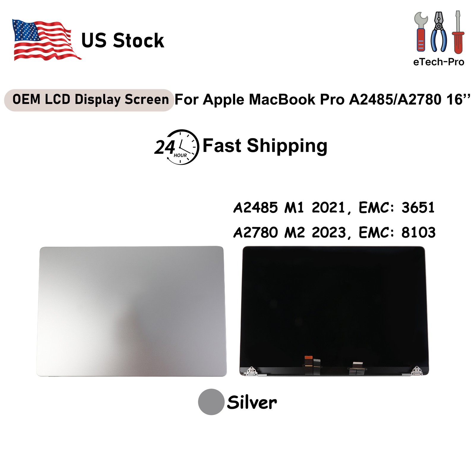 LCD Display Screen For Apple MacBook Pro A2485 M1 2021/A2780 M2 2023 16in Silver