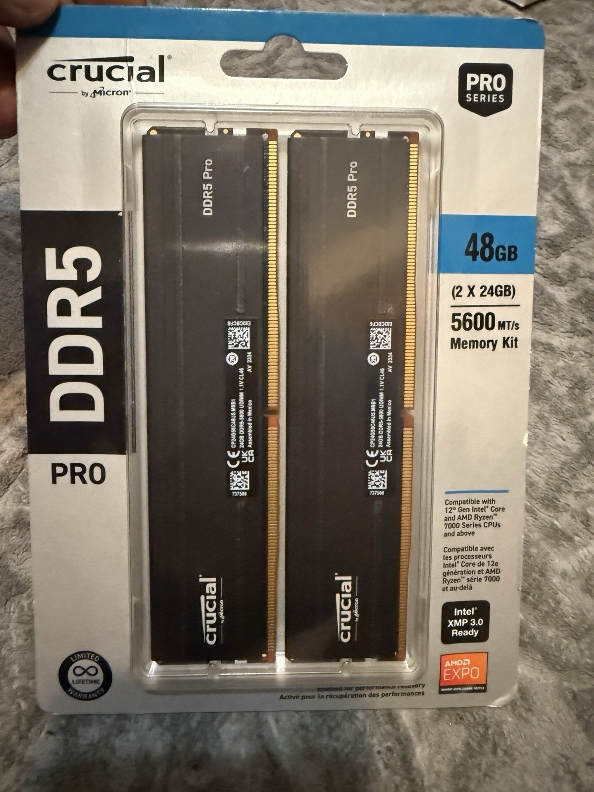Crucial Pro DDR5-5600 Kit 48GB 2x24GB UDIMM CL46 (24Gbit) (CP2K24G56C46U5)