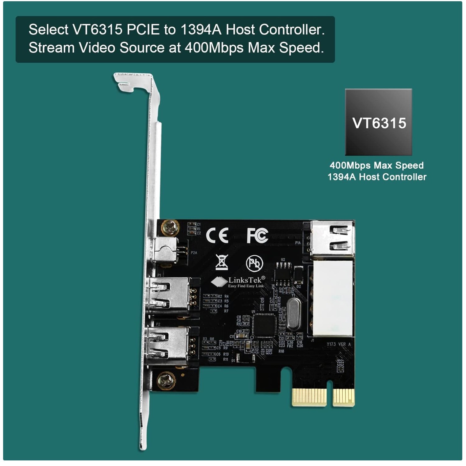 FireWire 400 Expansion Card for Windows PCs – 4 Ports 1394A