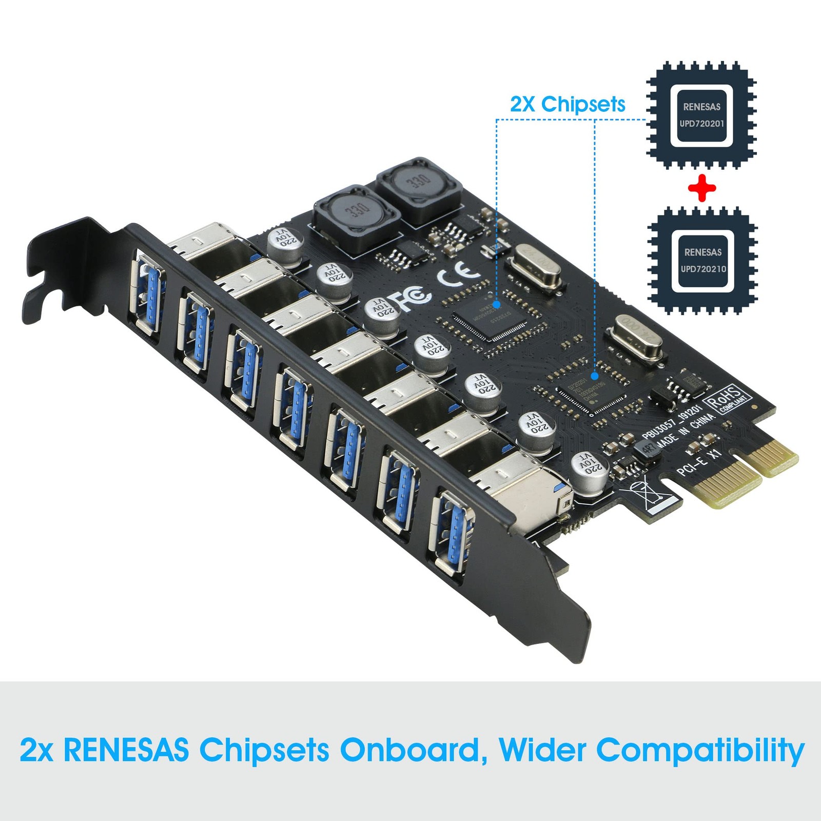 USB 3.0 PCI-e Expansion Card 7Port, RIITOP PCI-e x1 to USB 3.0 HUB Adapter 5Gbps