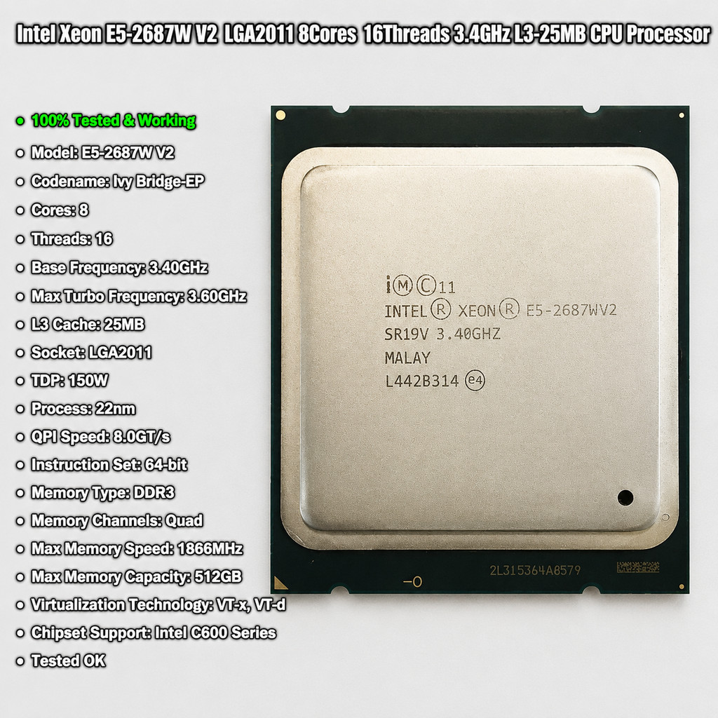 Intel Xeon E5-2687W V2 LGA2011 8Cores 16Threads 3.4GHz L3-25MB CPU Processor