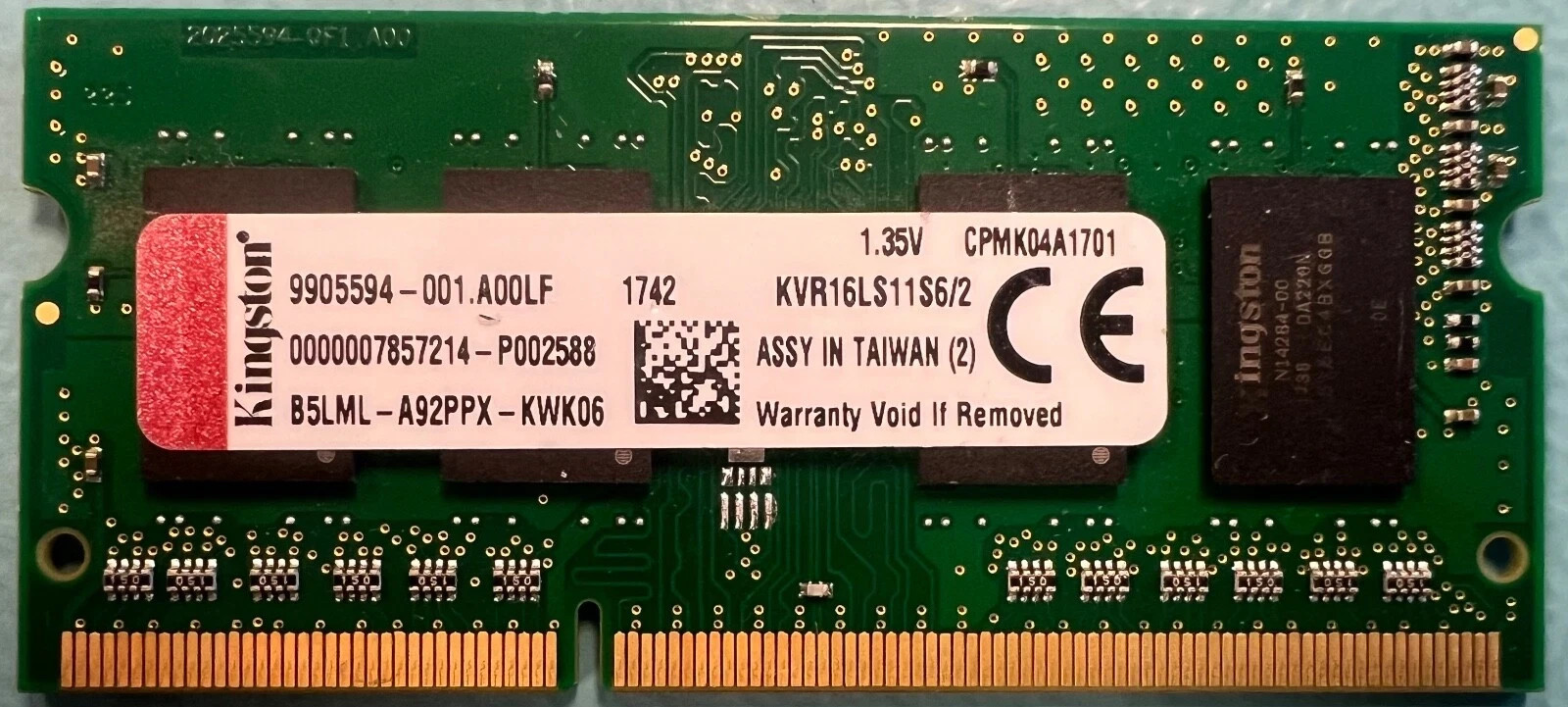 Lot of 50 Kingston Laptop RAM KVR16LS11S6/2 DDR3L-1600 SODIMM 2GB/256Mx64 CL11