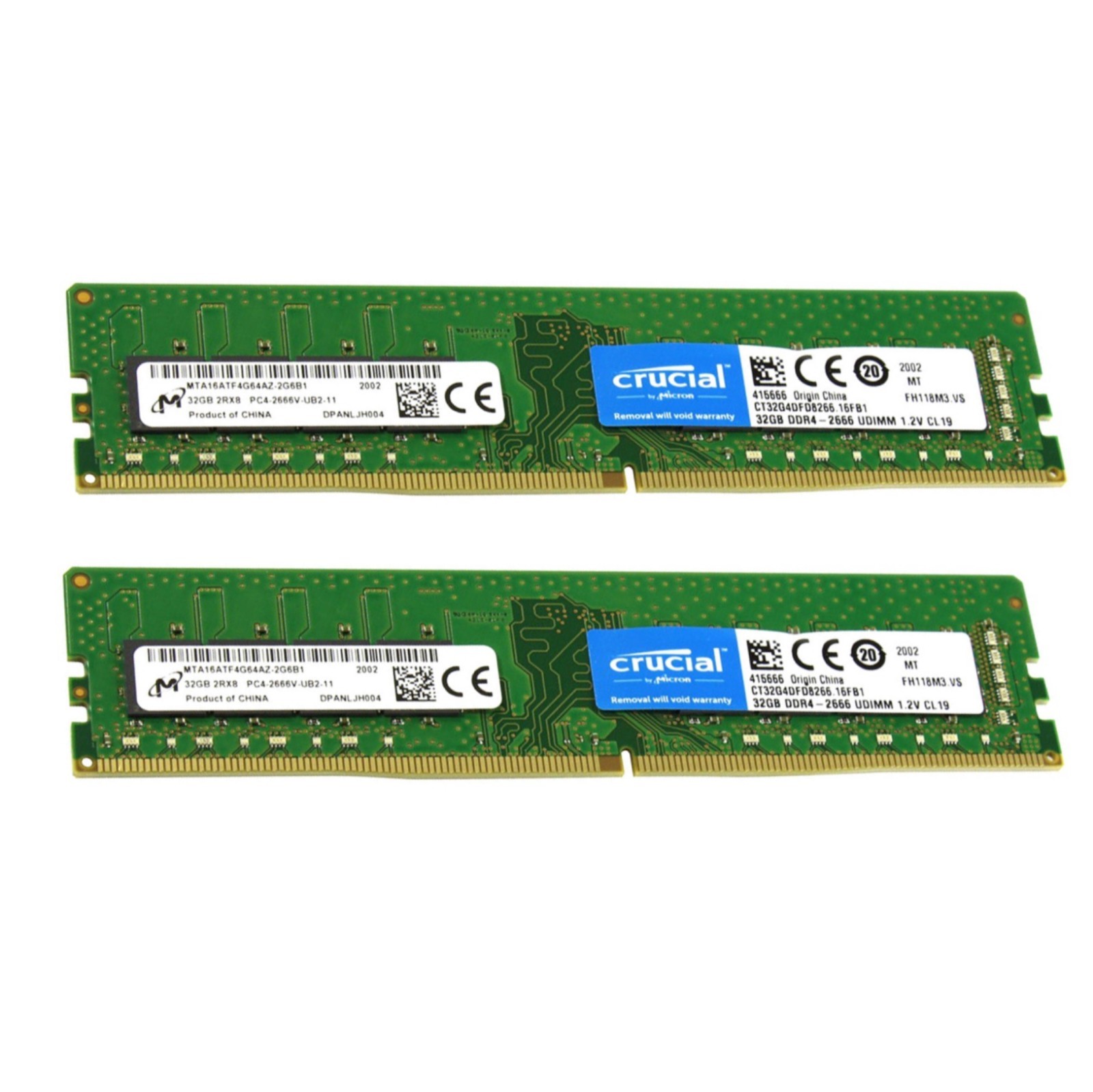 Crucial 64GB 2X32GB DDR4 2666MHz PC4-21300 CL19 Non-ECC UDIMM Desktop Memory Ram