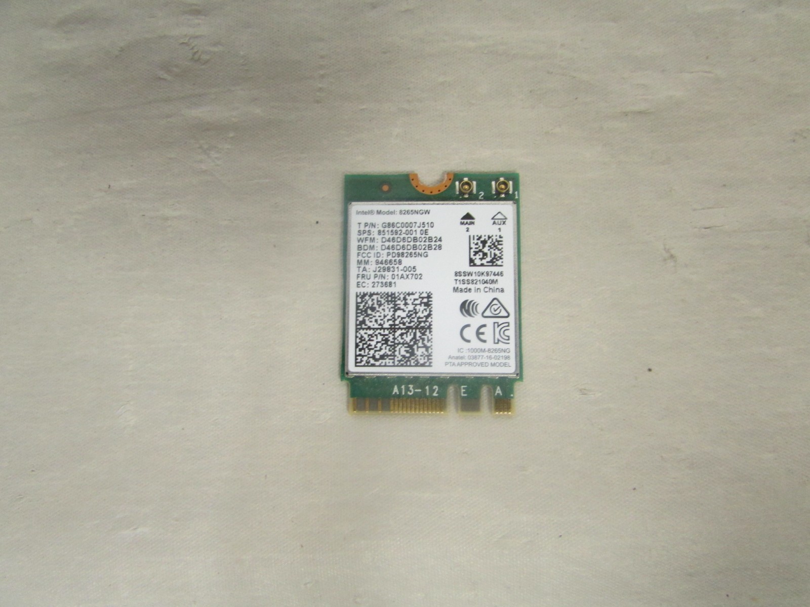Intel AC 8265NGW Dual Band 867Mbps 5Ghz Bluetooth 4.2 Wifi 5 802.11ac