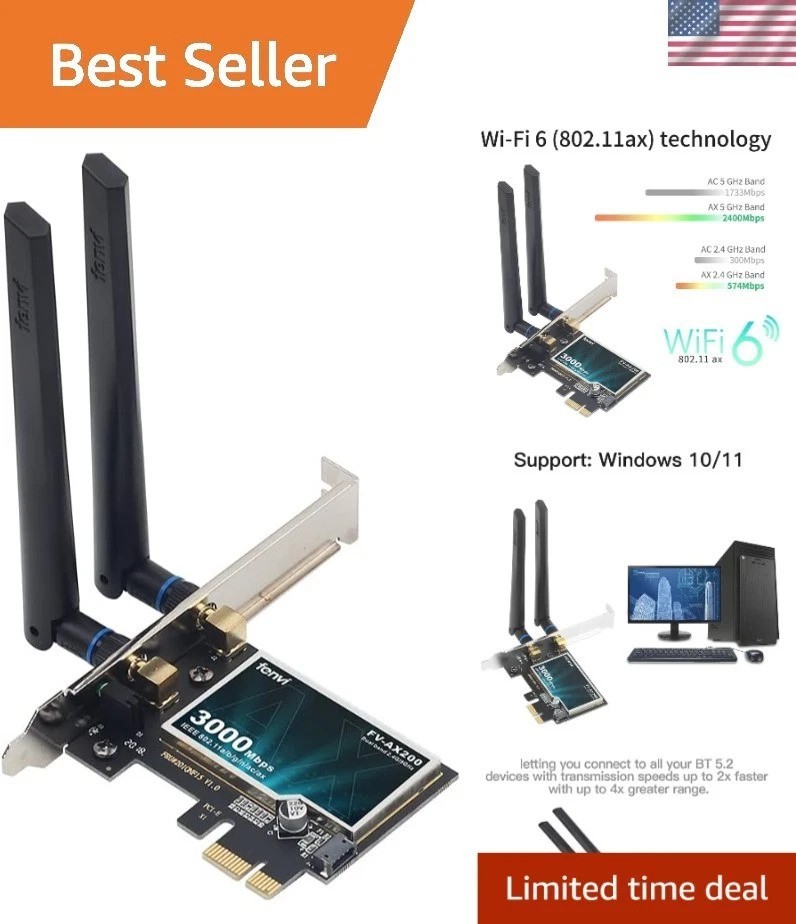 High-Speed AX3000 WiFi 6 PCIe Adapter – Unlock 3000Mbps with Bluetooth 5.2