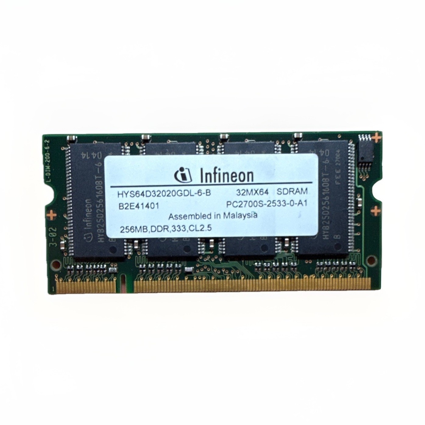 Infineon 256MB DDR1 PC2700 SO-DIMM 200-Pin HYS64D32020GDL-6-B
