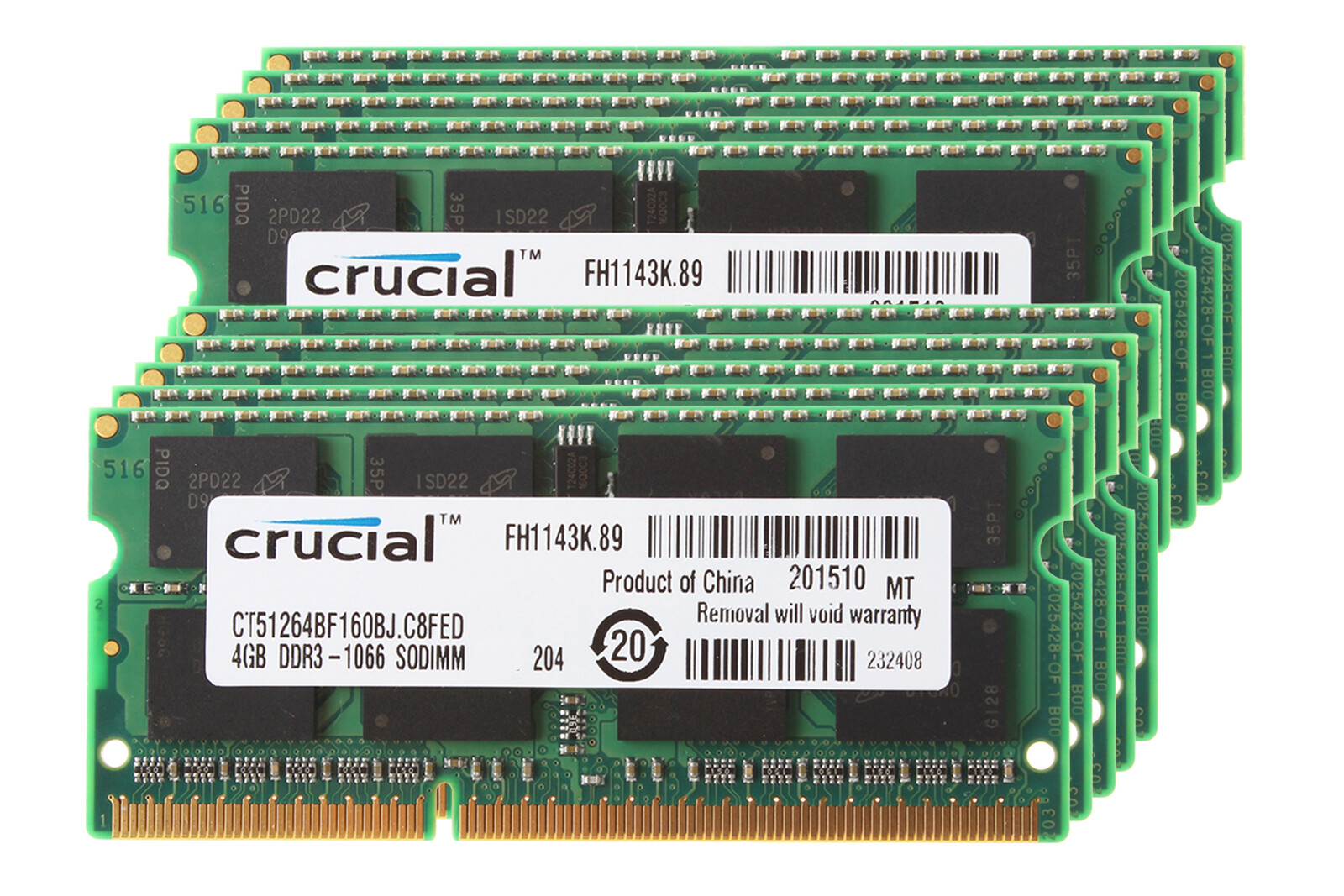 Lot 4G Crucial 10PCS 4GB 2RX8 PC3-8500S DDR3 1066Mhz 204Pin Laptop Memory RAM #D
