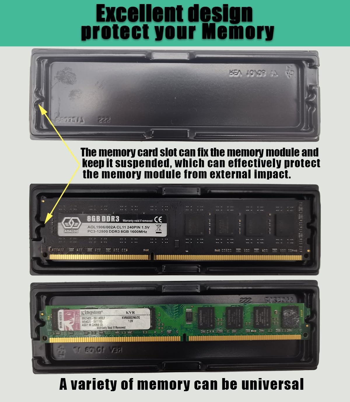 10 pcs DDR Memory Desktop RAM Module Case,Plastic Packaging Container Clamshe…