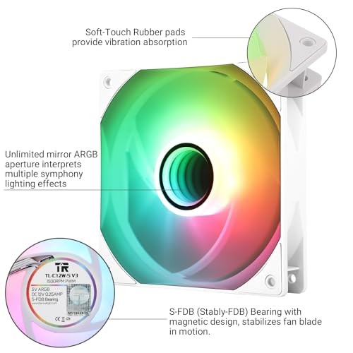 TL-C12W-S V3 CPU Fan 120mm Case Cooler Fan ARGB, 4pin PWM Connector WHITE
