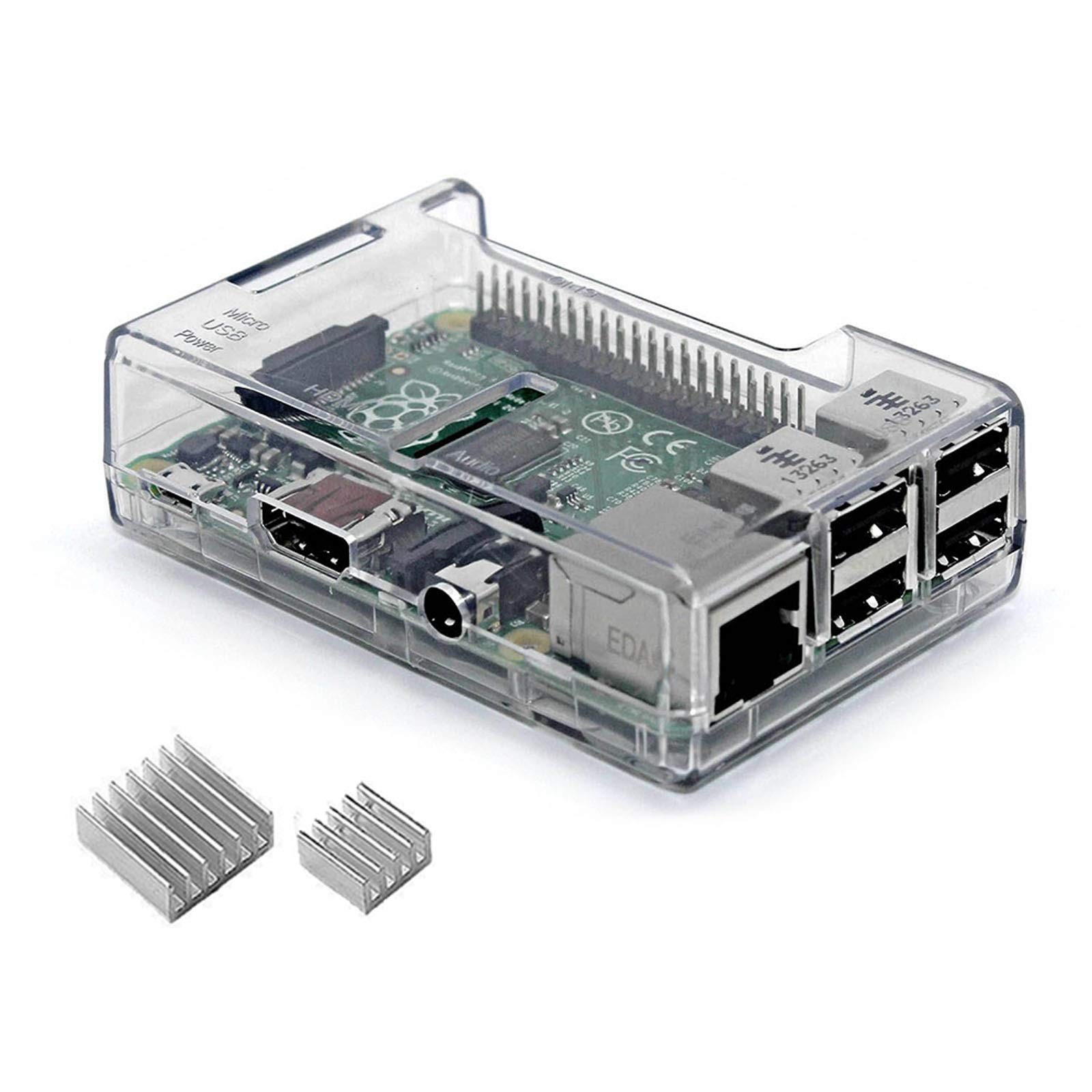 Raspberry Pi 3B+ Case – Transparent with Heatsink – Access to All Ports